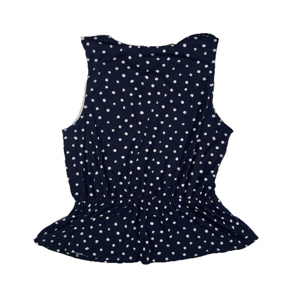 Adrienne Vittadini Navy Polka Dot Sleeveless Ruffle Blouse V-Neck Size L - Picture 5 of 5